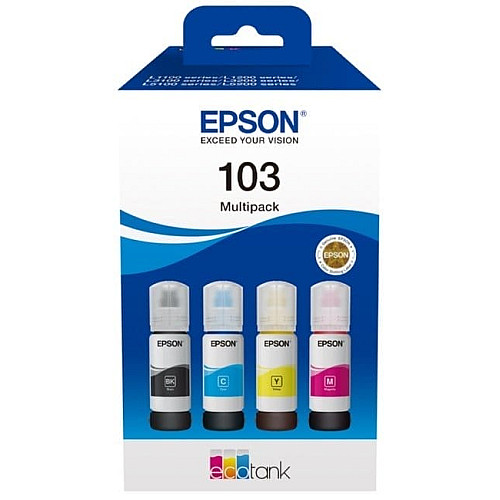 Контейнеры с чернилами Epson 103 EcoTank L1110/L1250/L3100/L3101/L3110/L3150/L3151/L3156/L3200/L3201 /L3250/L3251/L3256/L3260/L3266/L3550/L3560/L5190/L5590/L5290 Multipack (C, M, Y, Bk)