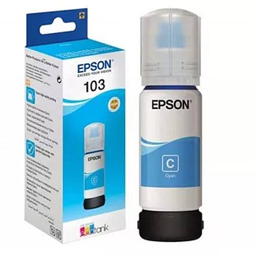 Контейнер с чернилами Epson 103 EcoTank L1110/L1250/L3100/L3101/L3110/L3150/L3151/L3156/L3200/L3201 /L3250/L3251/L3256/L3260/L3266/L3550/L3560/L5190/L5590/L5290 cyan