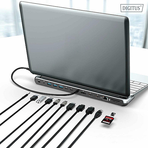 Док-станція DIGITUS USB-C > 2xHDMI/1xDP/3xUSB-A/USB-C/RJ54/PD/Audio