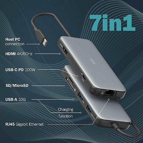 Док-станция DIGITUS USB-C > HDMI/2xUSB-A/USB-C/SD/MicroSD/RJ54