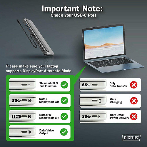 Док-станція DIGITUS USB-C > 2xHDMI/1xDP/3xUSB-A/USB-C/RJ54/PD/Audio