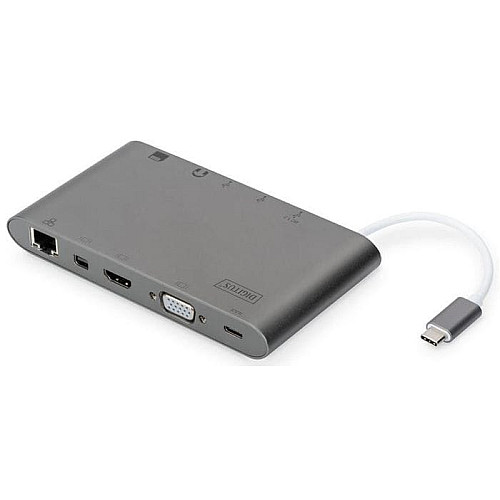 Хаб DIGITUS USB-C > HDMI/VGA/miniDisplayPort/3xUSB-A/USB-C/SD/MicroSD/RJ54/Audio