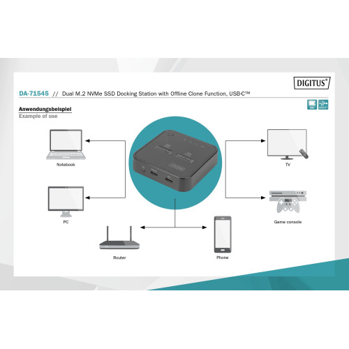 Док-станція DIGITUS Dual M.2 NVMe SSD USB Type-C 3.2 Black