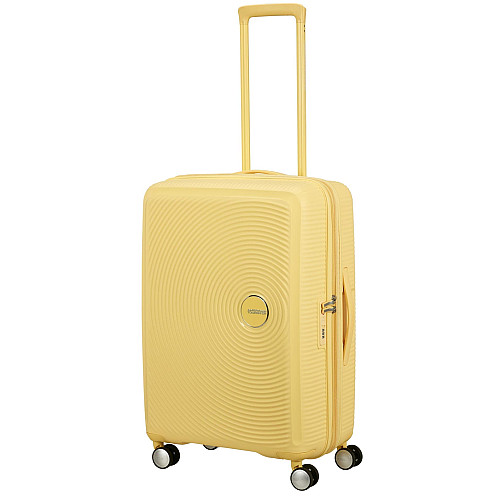 Чемодан American Tourister, Soundbox, полипропилен, средний, 67см, 71.5/81л, TSA, 4 колеса, EXP, пастельно-желтый