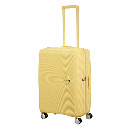 Чемодан American Tourister, Soundbox, полипропилен, средний, 67см, 71.5/81л, TSA, 4 колеса, EXP, пастельно-желтый