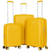 Набір валіз 2E, Aero, поліпропілен, (L+M+S), TSA, 4 колеса, EXP, бурштиново-жовтий