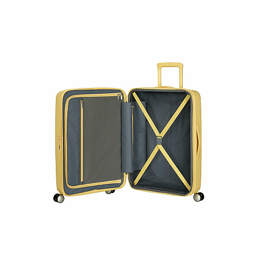 Чемодан American Tourister, Soundbox, полипропилен, средний, 67см, 71.5/81л, TSA, 4 колеса, EXP, пастельно-желтый