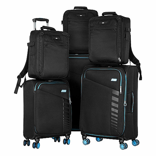 Набор чемоданов 2E, Trek, (L+M+S), TSA, 4 колеса, + 3 рюкзака Cabin (2E-BPET-CABIN-BK), полиэстр, черный