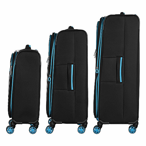 Набор чемоданов 2E, Trek, (L+M+S), TSA, 4 колеса, + 3 рюкзака Cabin (2E-BPET-CABIN-BK), полиэстр, черный