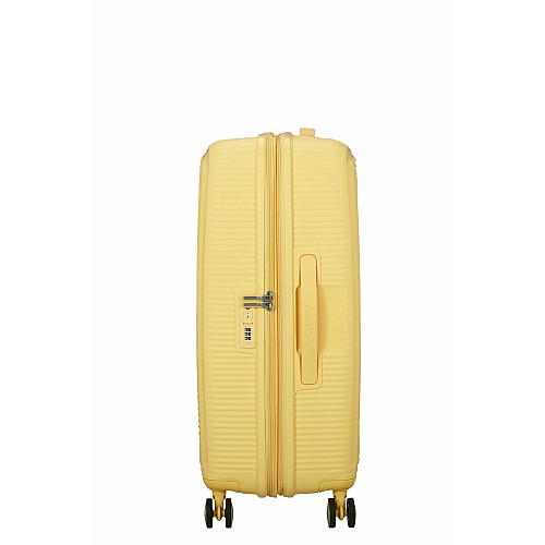 Чемодан American Tourister, Soundbox, полипропилен, средний, 67см, 71.5/81л, TSA, 4 колеса, EXP, пастельно-желтый