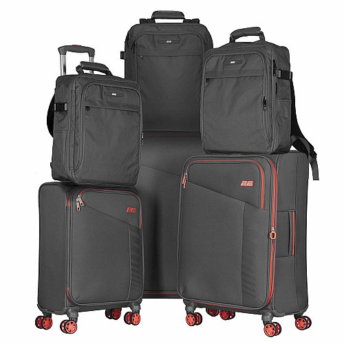 Набор чемоданов 2E, Trek, (L+M+S), TSA, 4 колеса, + 3 рюкзака Cabin (2E-BPET-CABIN-GR), полиэстр, серый