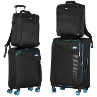 Набор чемоданов 2E, Trek, (M+S), TSA, 4 колеса, + 2 рюкзака Cabin (2E-BPET-CABIN-BK), полиэстр, черный