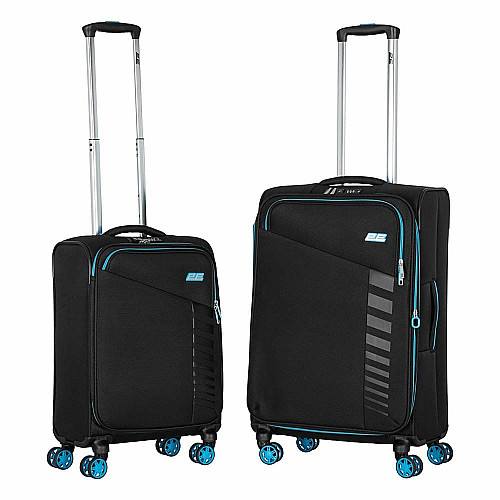 Набор чемоданов 2E, Trek, (M+S), TSA, 4 колеса, + 2 рюкзака Cabin (2E-BPET-CABIN-BK), полиэстр, черный