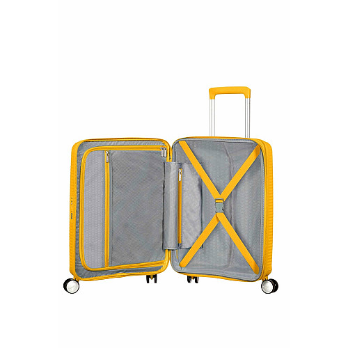 Чемодан American Tourister, Soundbox, полипропилен, малый, 55см, 35.5/41л, TSA, 4 колеса, EXP, желтый