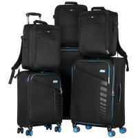 Набор чемоданов 2E, Trek, (L+M+S), TSA, 4 колеса, + 3 рюкзака Cabin (2E-BPET-CABIN-BK), полиэстр, черный