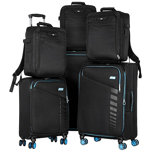 Набор чемоданов 2E, Trek, (L+M+S), TSA, 4 колеса, + 3 рюкзака Cabin (2E-BPET-CABIN-BK), полиэстр, черный