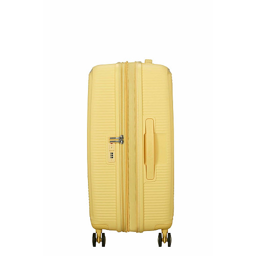 Чемодан American Tourister, Soundbox, полипропилен, средний, 67см, 71.5/81л, TSA, 4 колеса, EXP, пастельно-желтый
