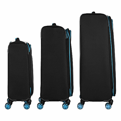 Набор чемоданов 2E, Trek, (L+M+S), TSA, 4 колеса, + 3 рюкзака Cabin (2E-BPET-CABIN-BK), полиэстр, черный