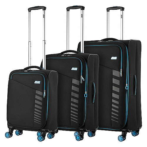 Набор чемоданов 2E, Trek, (L+M+S), TSA, 4 колеса, + 3 рюкзака Cabin (2E-BPET-CABIN-BK), полиэстр, черный