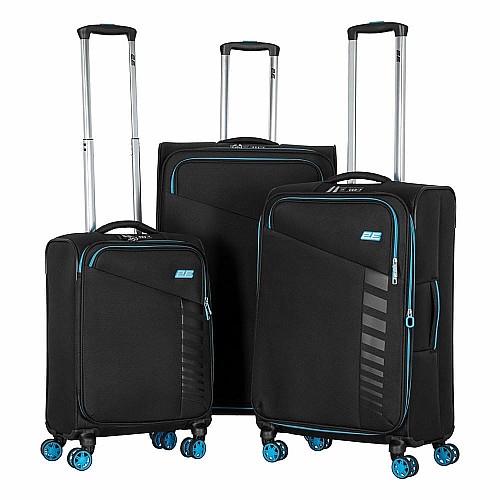 Набор чемоданов 2E, Trek, (L+M+S), TSA, 4 колеса, + 3 рюкзака Cabin (2E-BPET-CABIN-BK), полиэстр, черный