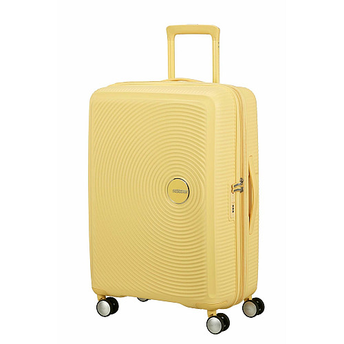 Чемодан American Tourister, Soundbox, полипропилен, средний, 67см, 71.5/81л, TSA, 4 колеса, EXP, пастельно-желтый