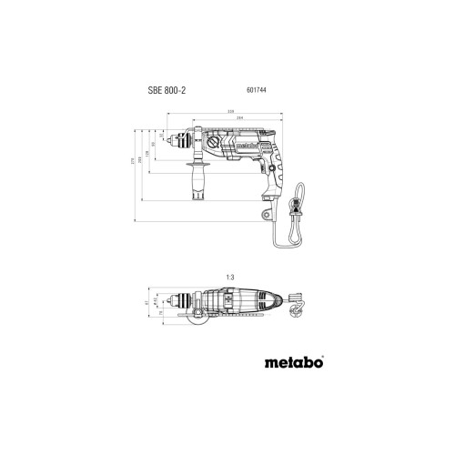 Дриль ударний Metabo SBE 800-2 800Вт ШЗП 1.5-13мм 0-1200·0-3200об/хв 2.3кг
