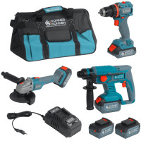 Набір із трьох акумуляторних інструментів Konner&Sohnen KS RHAGD 20V SET 3 20В дриль, шліфмашина кутова, перфоратор, швидкий ЗП 4.5А акб 2х4А·год сумка 7.5кг