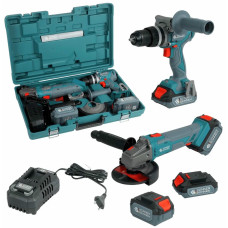 Набор из двух аккумуляторных инструментов Konner&Sohnen KS IDAGB 20V SET 1 20В дрель ударная, шлифмашина угловая, быстрый ЗП 2.4А акб 1х2А·час+1х4А·час кейс 3кг