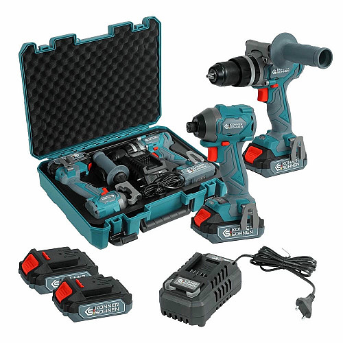 Набор из двух аккумуляторных инструментов Konner&Sohnen KS IDISD 20V SET 2 20В дрель ударная, вертолет, быстрый ЗП 2А акб 2х2А·час кейс 5кг