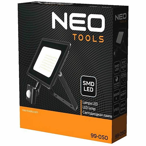 Прожектор Neo Tools, 220В, 4000лм, 50Вт, датчик движения, кабель 0.15м без вилки, алюминий, IP65