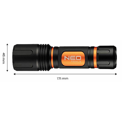 Фонарь ручной на батарейках Neo Tools, AAх6, 1500лм, 20Вт, 3 функции освещения, алюминиевый, IPX4