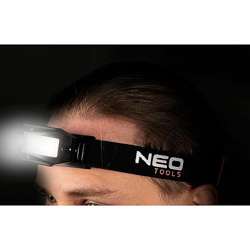 Фонарь налобный аккумуляторный Neo Tools, 500мА·ч, 180лм, 3Вт, датчик движения, подвижная конструкция на 360°, красный свет, 50г, IPX4