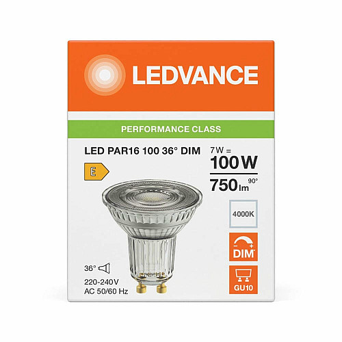 Лампа LEDVANCE GU10 7Вт 4000K 750Лм MR16 димується