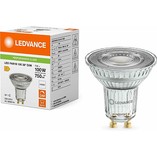 Лампа LEDVANCE GU10 7Вт 4000K 700Лм MR16 димується