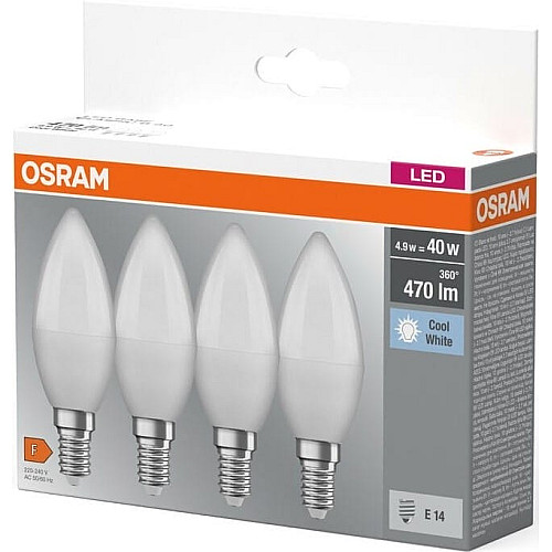 Набір ламп 4шт OSRAM LED E14 4.9Вт 4000К 470Лм B40