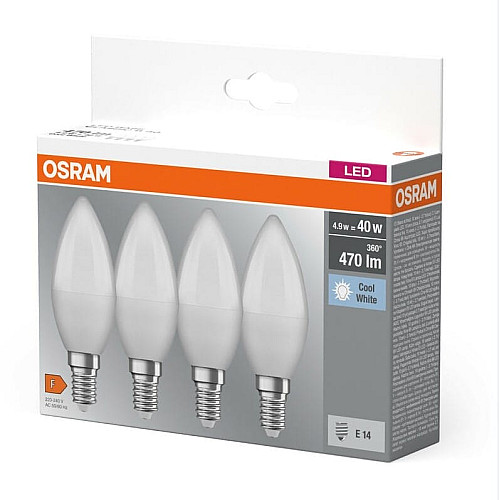 Набір ламп 4шт OSRAM LED E14 4.9Вт 4000К 470Лм B40