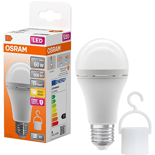Лампа OSRAM LED E27 8Вт 806Лм 2700К A60 аккумуляторная