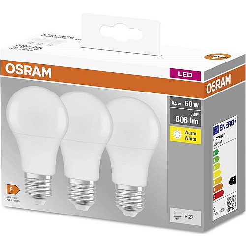 Набір ламп 3шт OSRAM LED E27 8.5Вт 2700К 806Лм A60