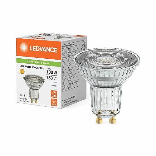 Лампа LEDVANCE GU10 7Вт 4000K 750Лм MR16 димується