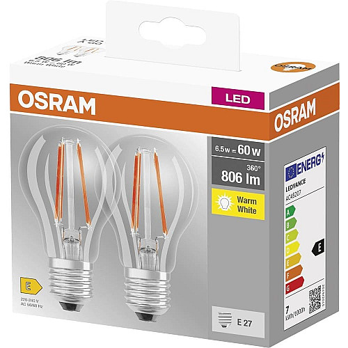 Набір ламп 2шт OSRAM LED E27 6.5Вт 2700К 806Лм A60