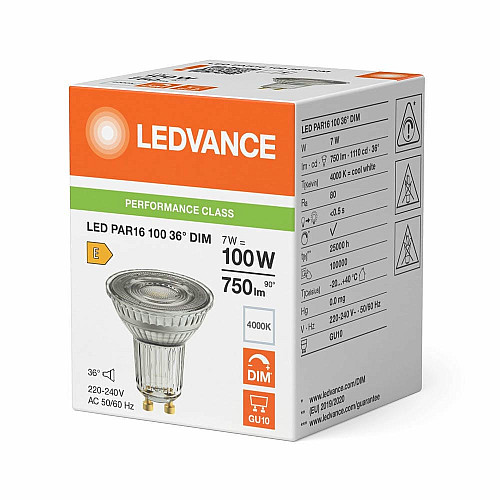 Лампа LEDVANCE GU10 7Вт 4000K 750Лм MR16 димується