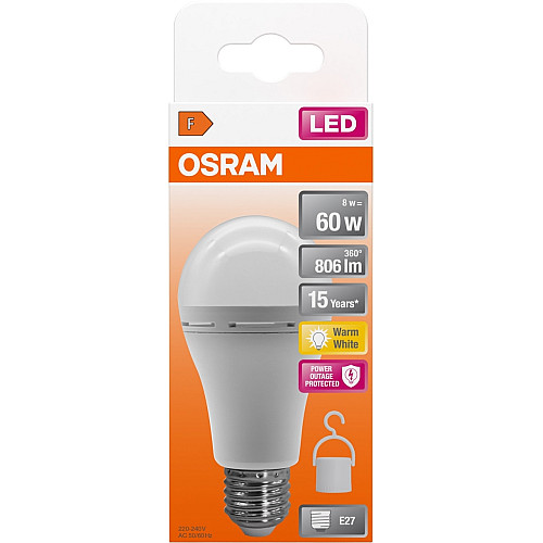 Лампа OSRAM LED E27 8Вт 806Лм 2700К A60 аккумуляторная