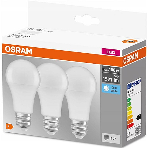 Набор ламп 3шт OSRAM LED E27 13Вт 4000К 1520Лм A60