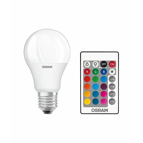 Лампа OSRAM LED E27 RGB 9Вт 2700К 806Лм пульт ДУ A60