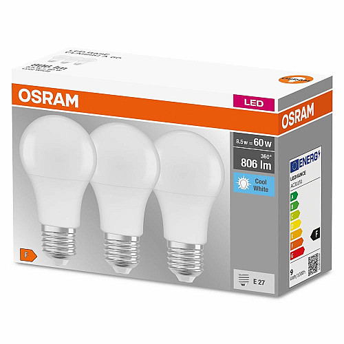 Набор ламп 3шт OSRAM LED E27 8.5Вт 4000К 806Лм A60