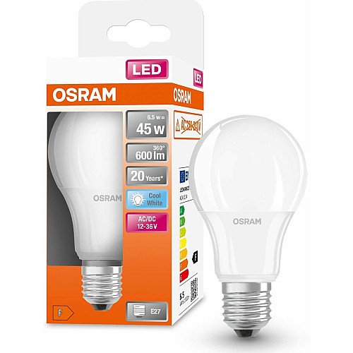 Лампа OSRAM LED E27 6,5Вт 4000K 600Лм CLA65 низьковольтна 12-36В