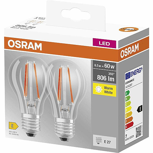 Набір ламп 2шт OSRAM LED E27 6.5Вт 2700К 806Лм A60