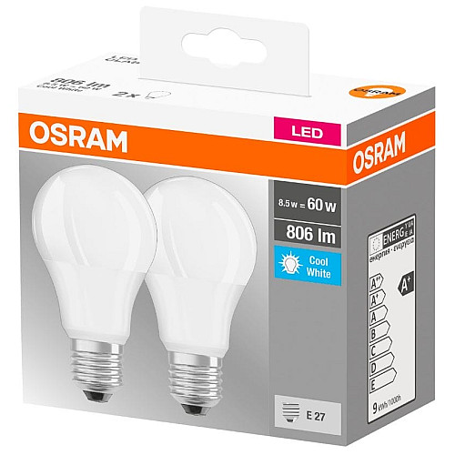 Набір ламп 2шт OSRAM LED E27 8.5Вт 4000К 806Лм A60