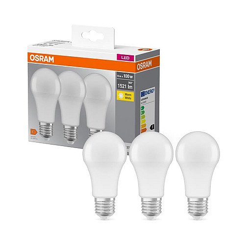 Набір ламп 3шт OSRAM LED E27 13Вт 2700К 1520Лм A60