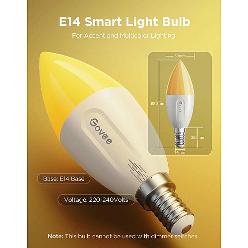 Лампа розумна Govee H600C, E14, 5W, 450Lm, 2700K-6400K, RGBWW, WI-FI/Bluetooth, білий